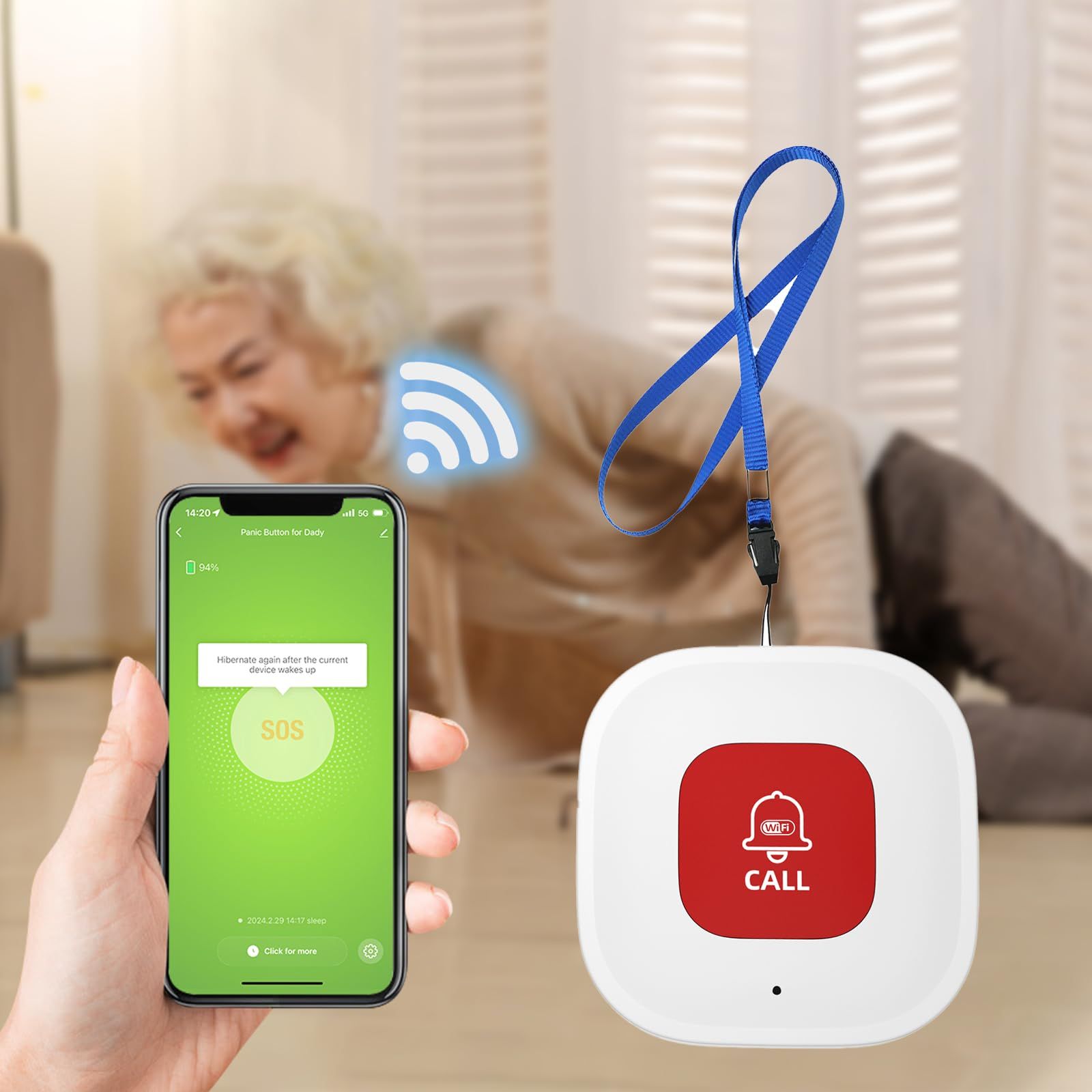 Caregiver Call Button for Elderly at Home w App Notification, Elderly Monitoring, Caregiver Pager, Life Alert Systems for Seniors, Alert Button for Seniors at — image 2
