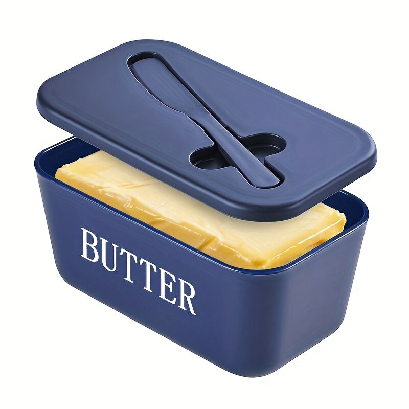 BLUE **Food-Grade PP Large Butter Keeper with Cutting Blade | Airtight, Drying-Resistant, Easy to Slice – Long-Lasting Freshness, Your Kitchen & Baking