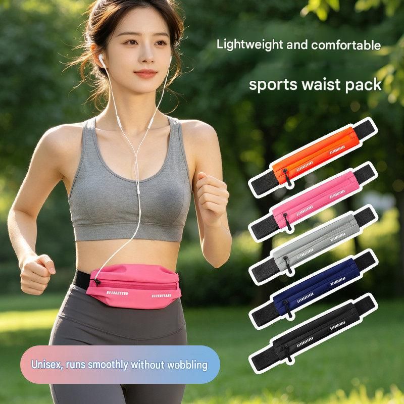 Black Running Waist Belt - High Stretch Nylon Sports Fanny Pack with Reflective Strips, Lightweight Waterproof Phone Holder for Gym, Jogging and Outdoor — image 2