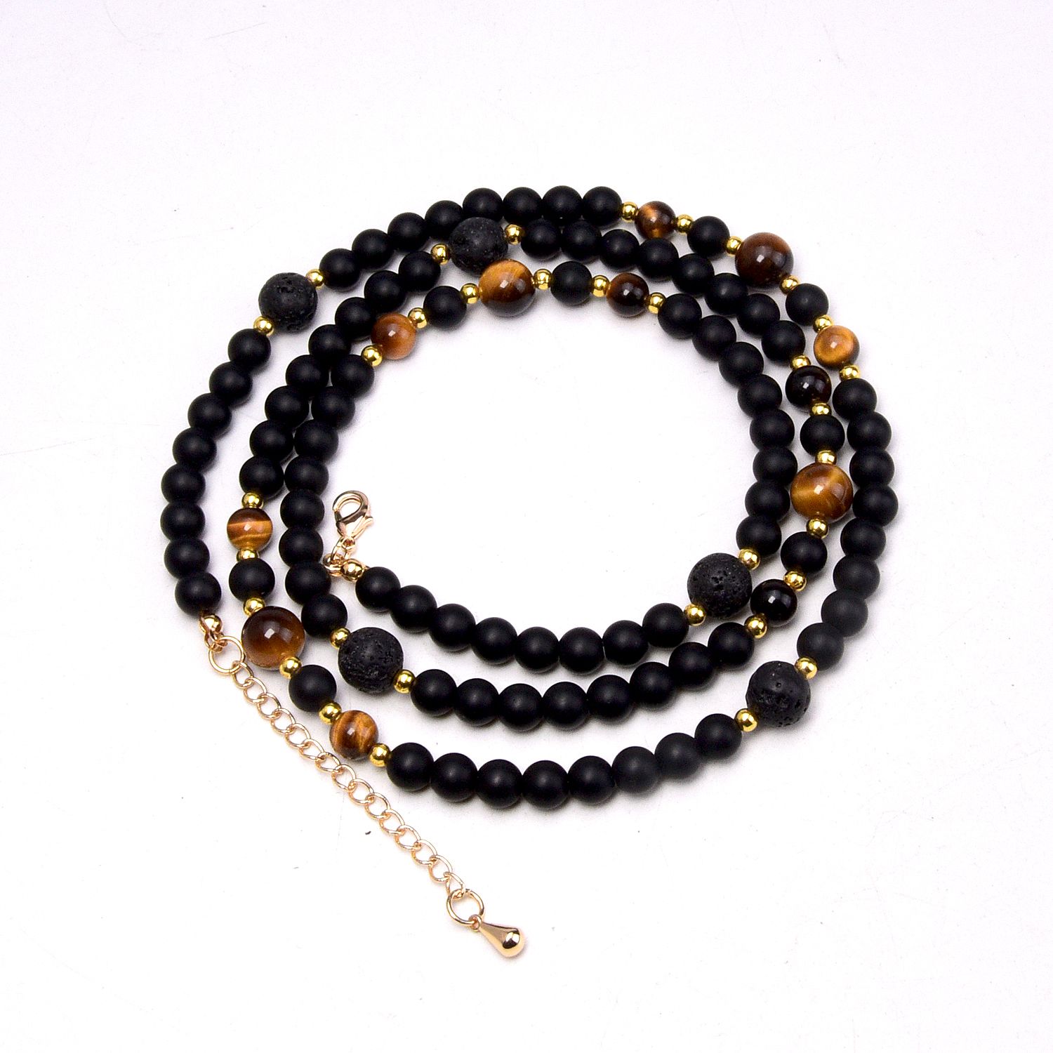 Men's Black Onyx Bead Necklace, Women's Lava Rock Stone Necklaces, 29 Inch Black Necklace, Ideal Valentine's Day Jewelry Gift for Him and Her — image 4