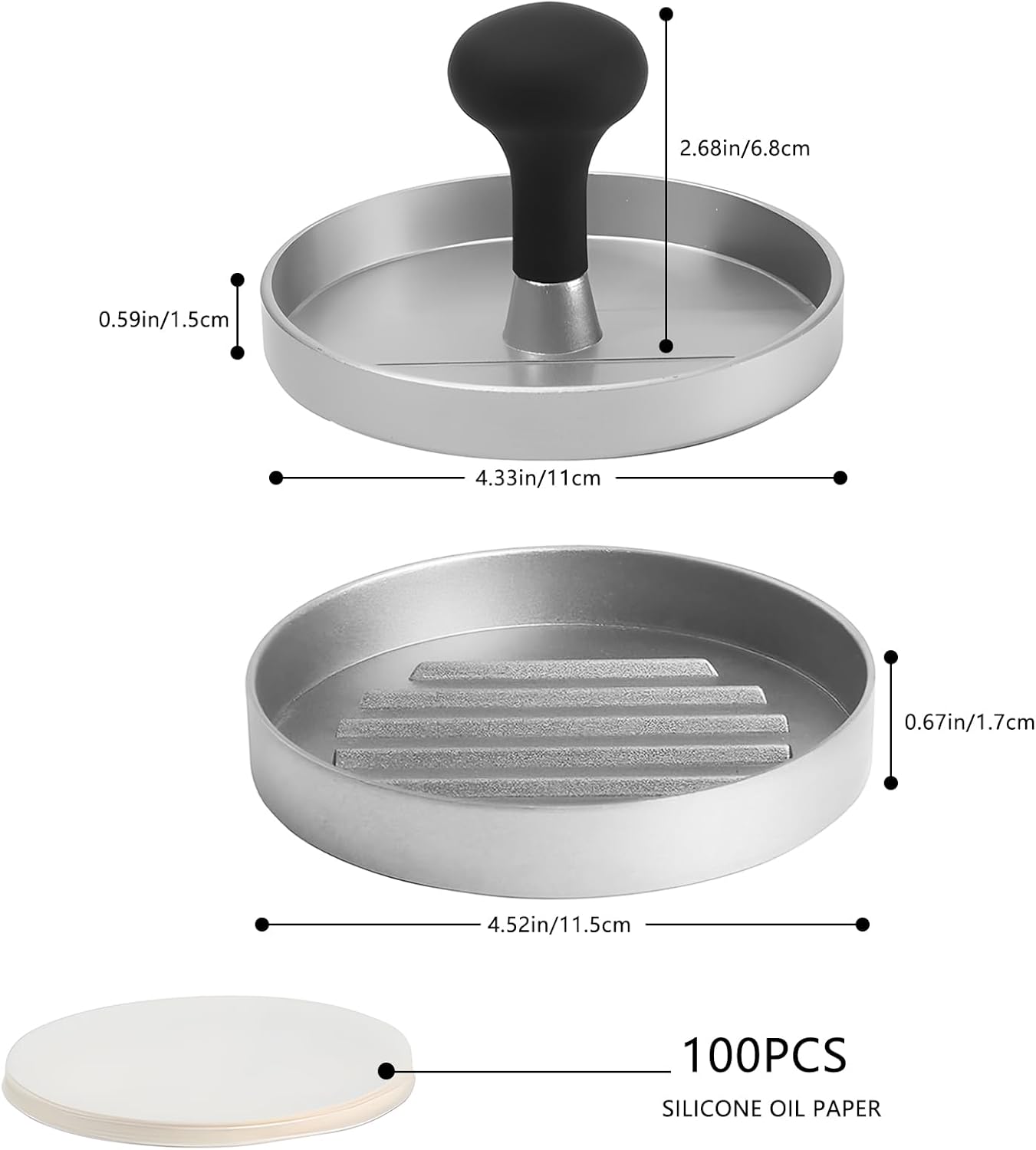 Hamburger Press Patty Maker, 4.6 in Food Grade Aluminum Burger Press, Non-Stick, with 100 Pcs Wax Paper, for Grilling and Cooking — image 2