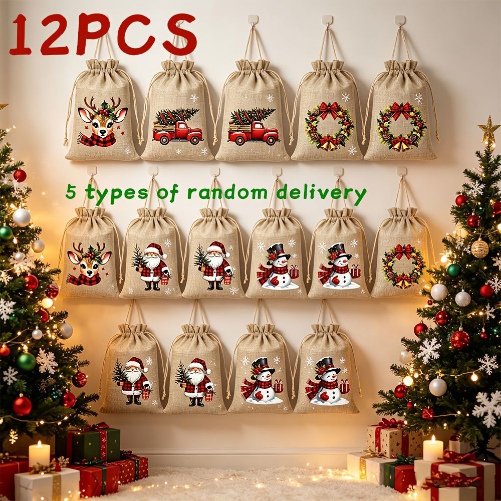 Christmas Gift Bags Linen Gift Bags Drawstring Gift Bags Reusable Gift Bags - Original hemp color - Size 10-15CM โ image 4