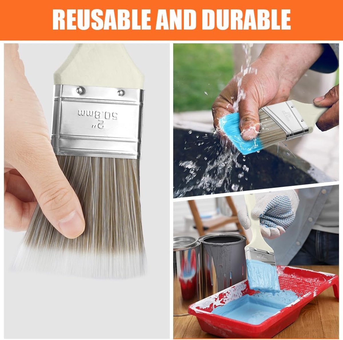 5-Piece Professional Paint brush set - Paint brushes with wooden handle - Wall paint brushes - Brush - Painting / Painting supplies - for paint, glue and DIY — image 5
