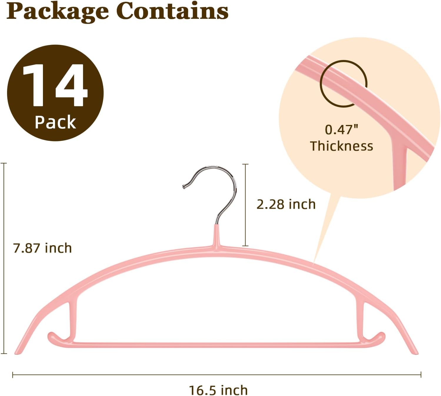 Clothes Hanger 14 Pack, Sweater Hangers No Shoulder Bump, 16.5 inch Wide Heavy Duty Coat Hangers for Closet, Non Slip PVC-Coating Metal Hangers for โ image 6