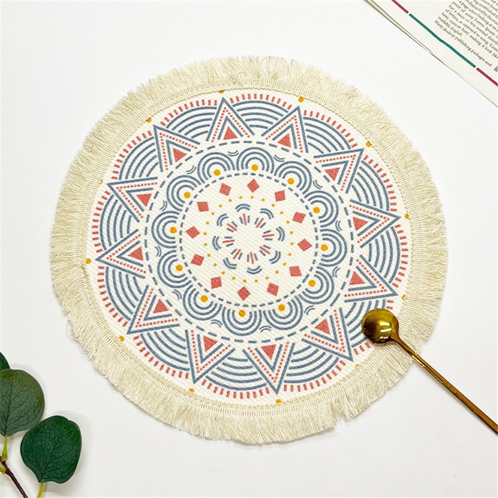 Round Braided Placemats Set of 4, Washable Heat Resistant Non-Slip Cotton Polyester Circle Boho Woven Place Mats for Dining Table Decor, Kitchen, Parties — image 3