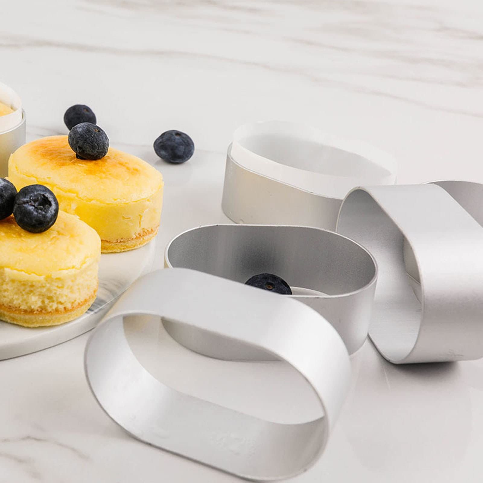 10pcs/set Cake Mold Oval Half-cooked Cheese Mold Cheese Mould Tray ToolsVent Hole Stainless Steel Mold Cake Cutting Baking Mould — image 2