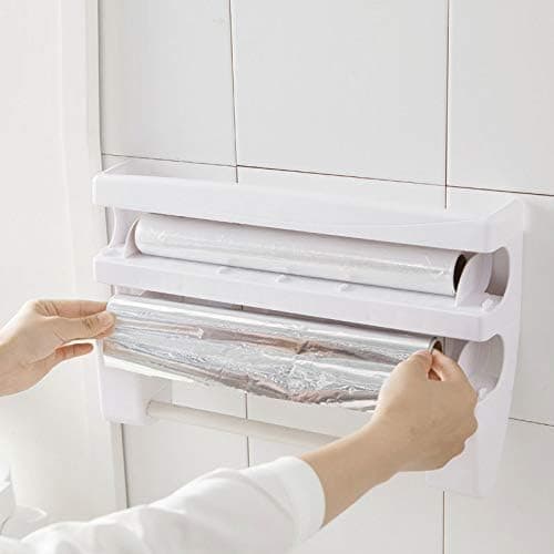 Multifunctional Foil Cutter Wall Holder for Plastic and Aluminum Foil with Kitchen Paper, 39 × 10 × 24cm, White — image 3