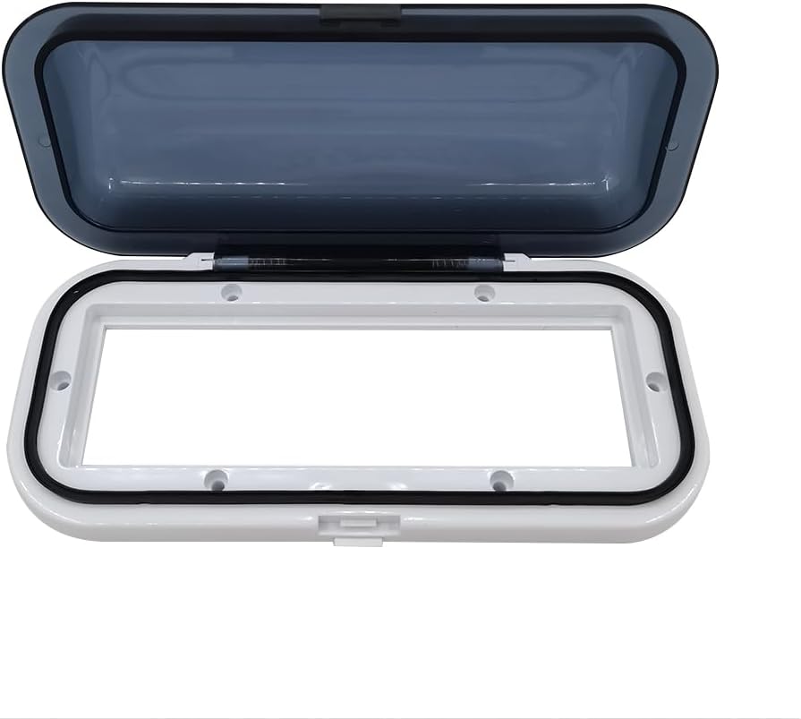 Water Resistant Marine Stereo Cover - Smoke Colored Heavy Duty Boat Radio Protector Shield with Flip-up Door & Spring Loaded Release Mounting Gasket