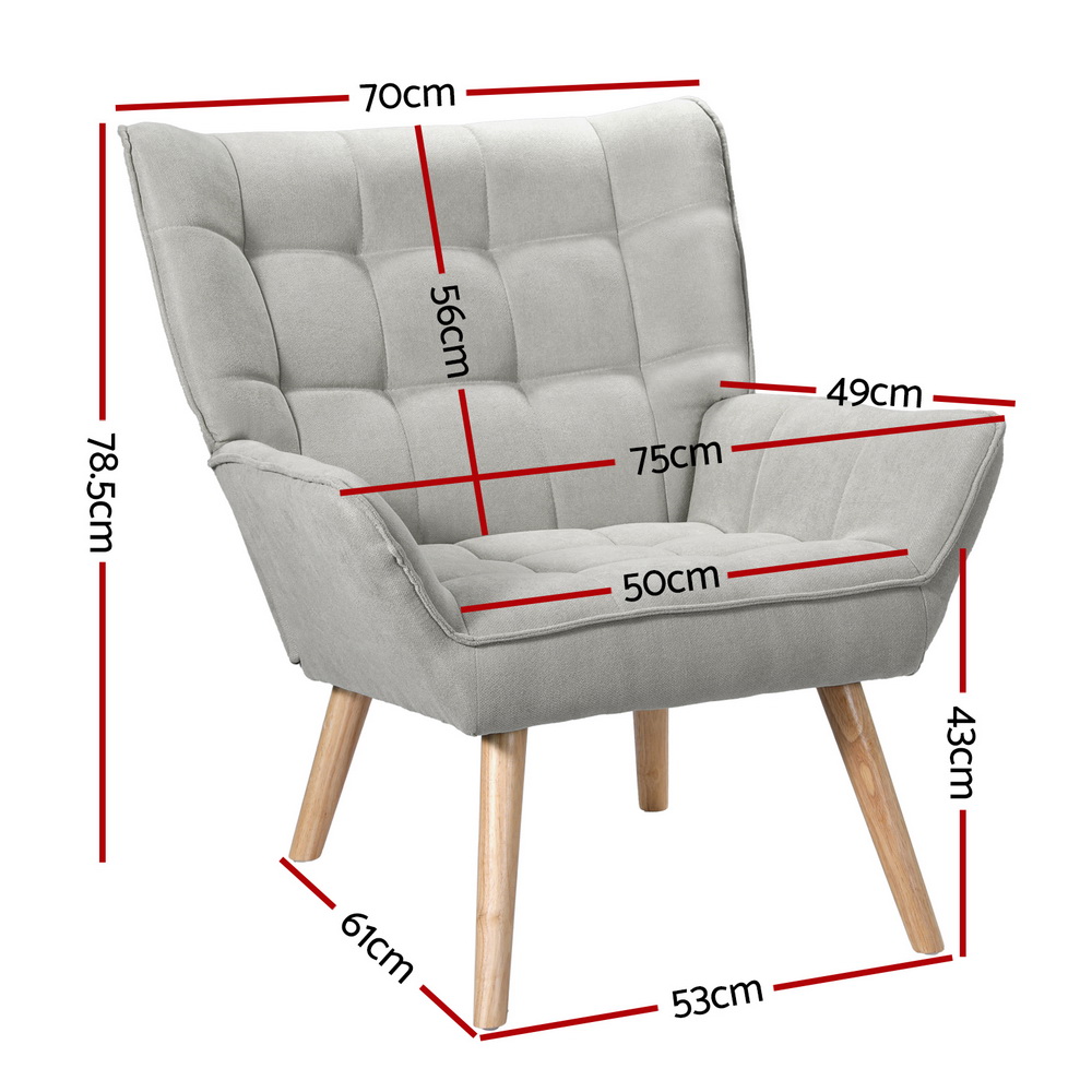 Artiss Armchair Lounge Chair Accent Chairs Sofa Linen Fabric Cushion Seat Grey โ image 2