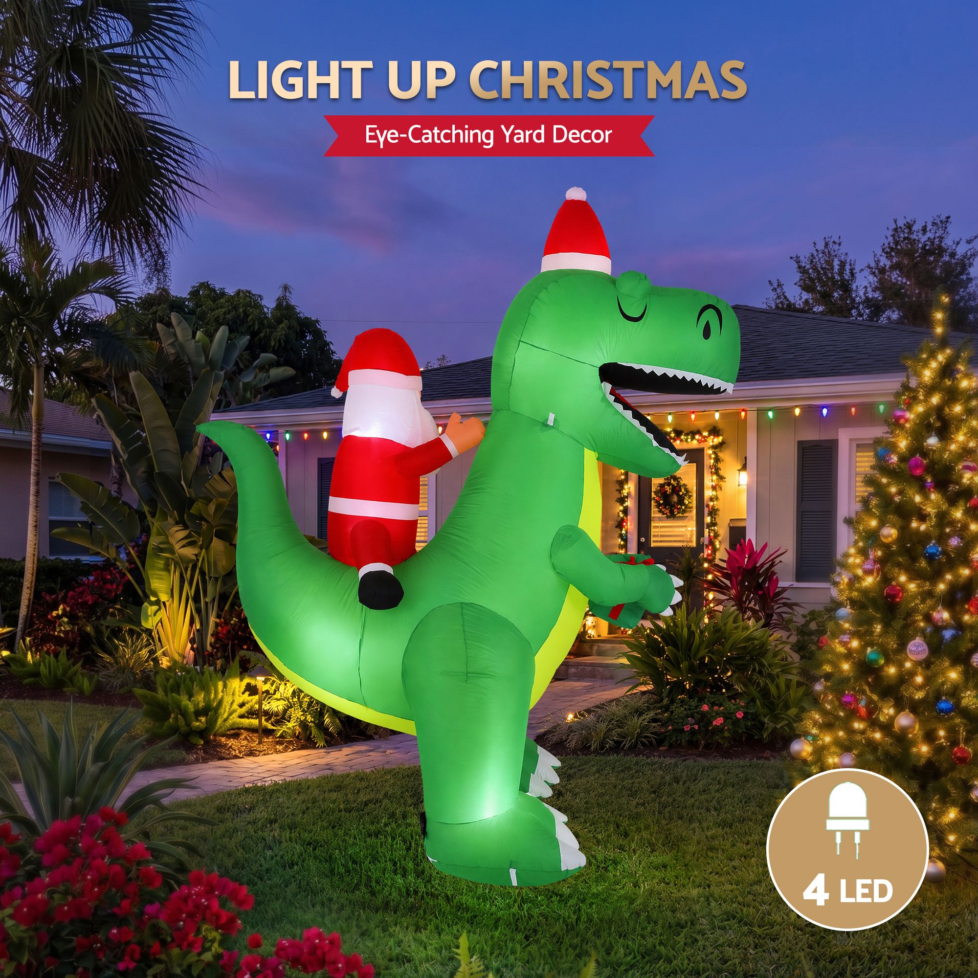 Jingle Jollys Christmas Inflatable Dinosaur 2.5M Illuminated Decorations — image 5