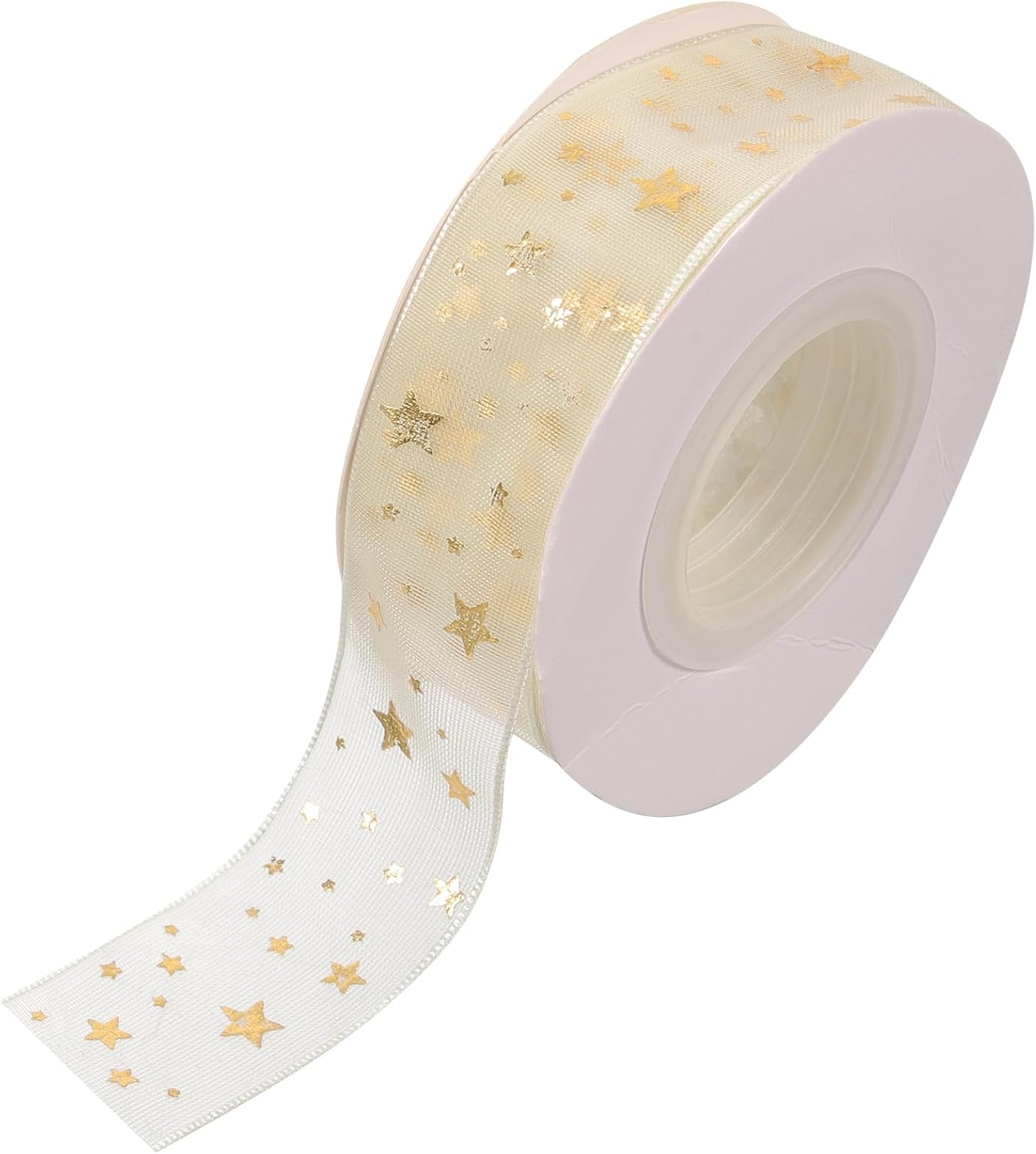 1 Roll Star Pattern Sheer Gift Wrapping Ribbon, 9 m Mesh Decorative Tape for Bows, Party Decor, Craft Projects and Gift Boxes, Cream