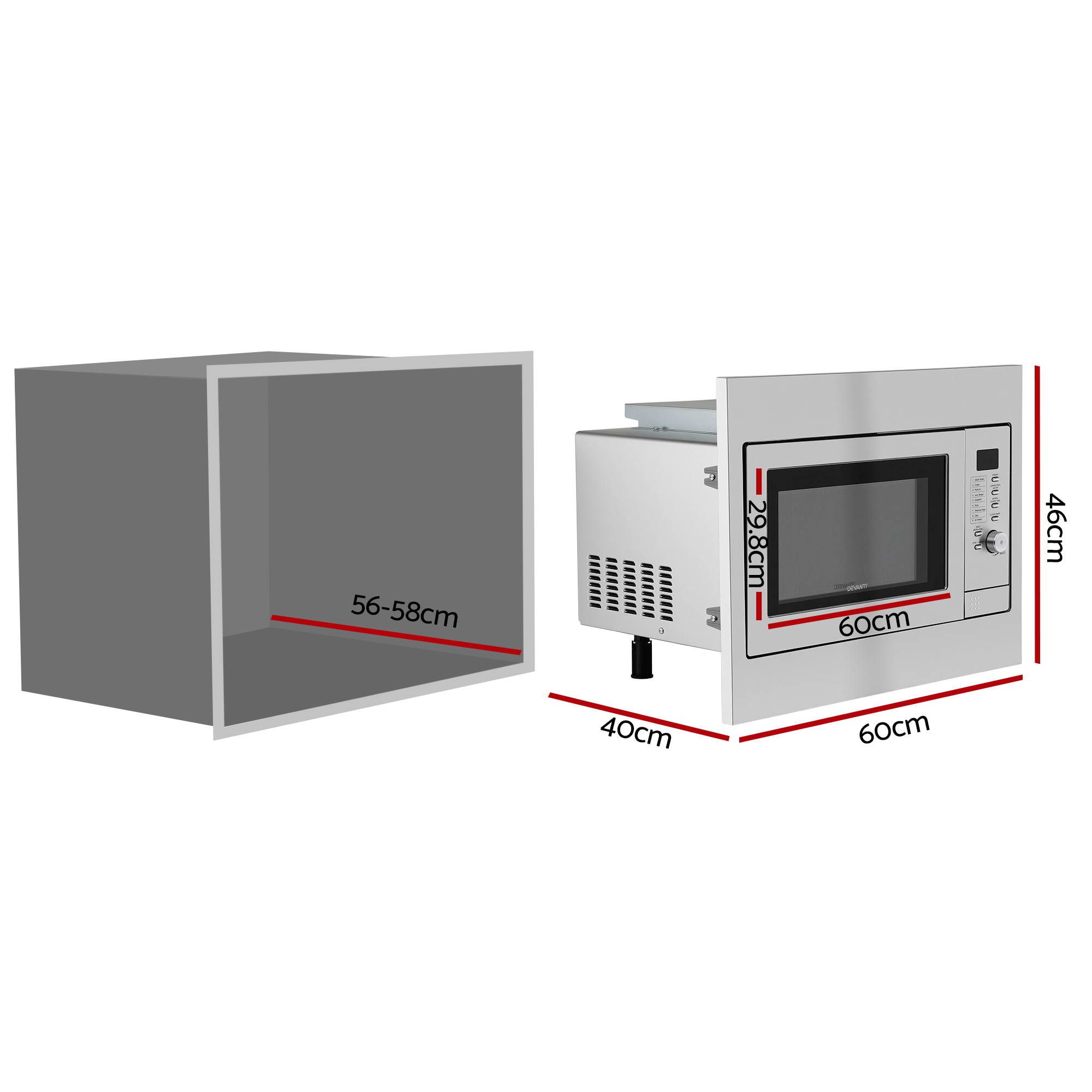Devanti Built In Microwave Oven 30L Grill Air Fry Convection Silver — image 2