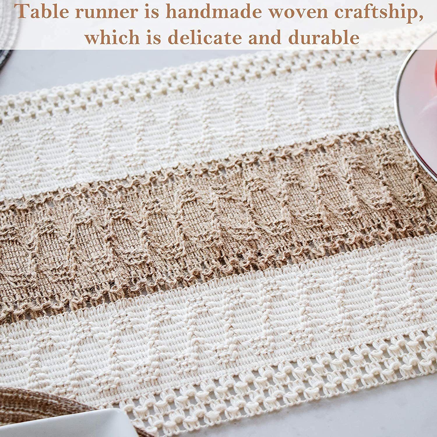 2-Pack Table Runner MX20, Three Rows of Heart Pattern, With Tassels — image 4