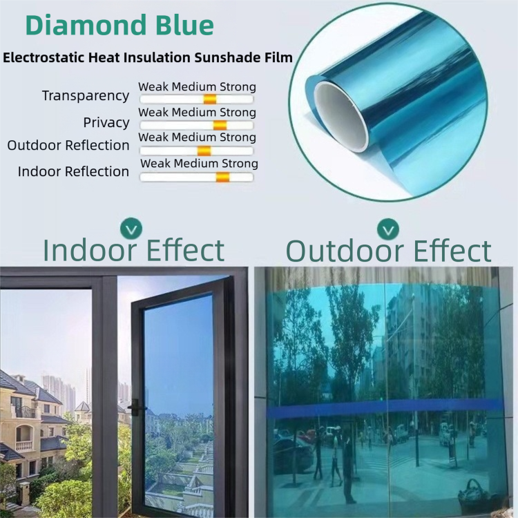Premium 6-Layer Diamond Blue Window Film for Home/Office β Reflective One-Way Privacy, 50cm x 2m One Roll, UPF 50+ UV Block,With Full Install Tools