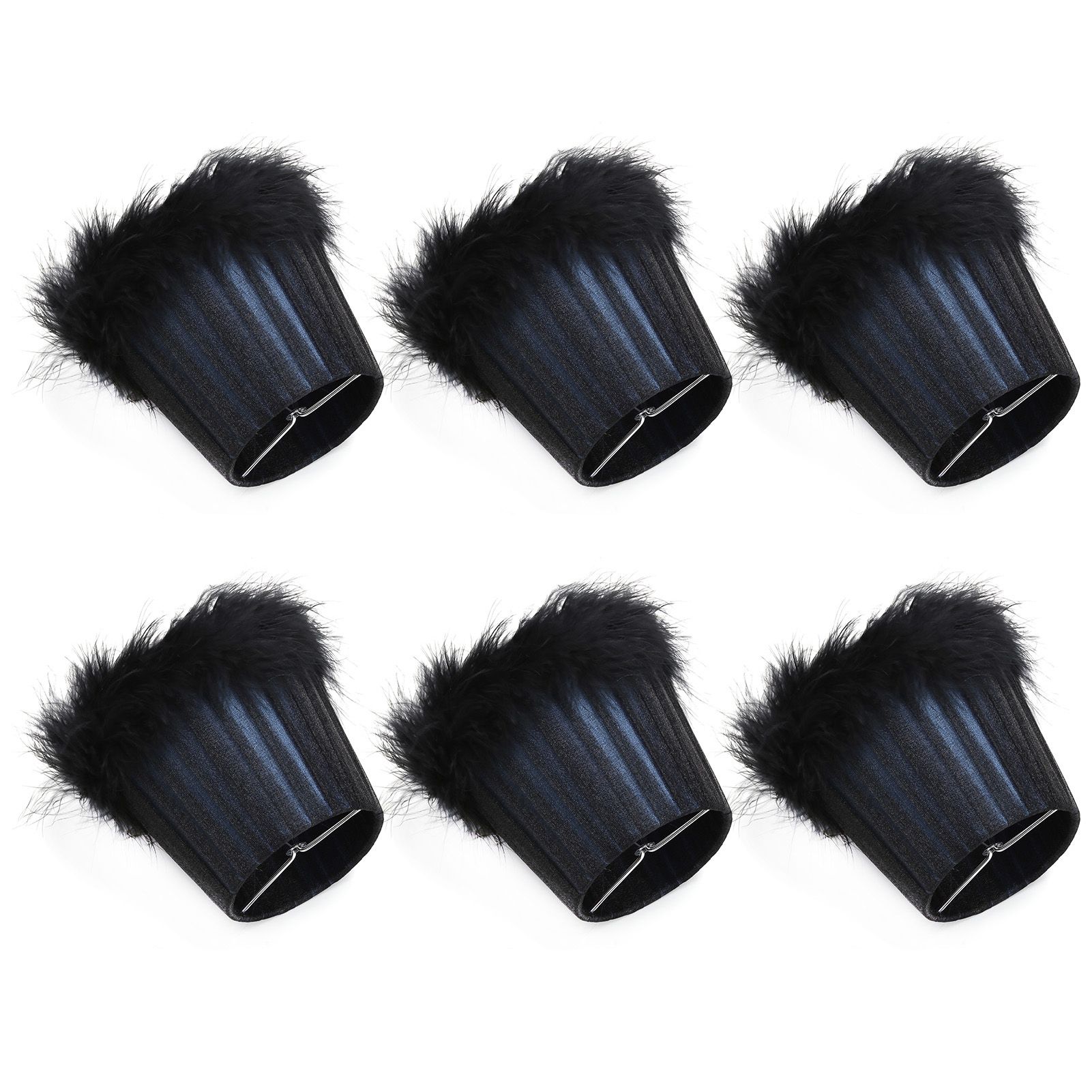 6Pcs Feather Cloth Lampshade Blue Hotel Chandelier Wall Lamp Decoration Protective Cover — image 3