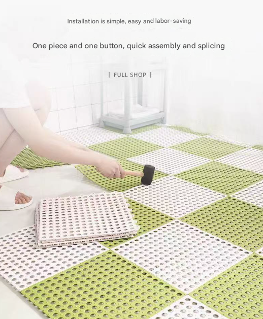 White And Yellow DIY Interlocking Non-Slip Floor Tiles - 18-Pack PVC Drainage Mat for Shower & Bathroom Safety โ image 6
