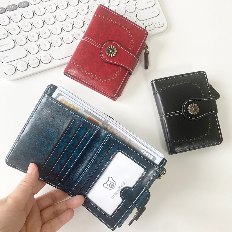 Brown Vintage PU Leather Women's Short Wallet - Elegant Zipper Coin Pocket Multi-Function Card Holder โ image 3