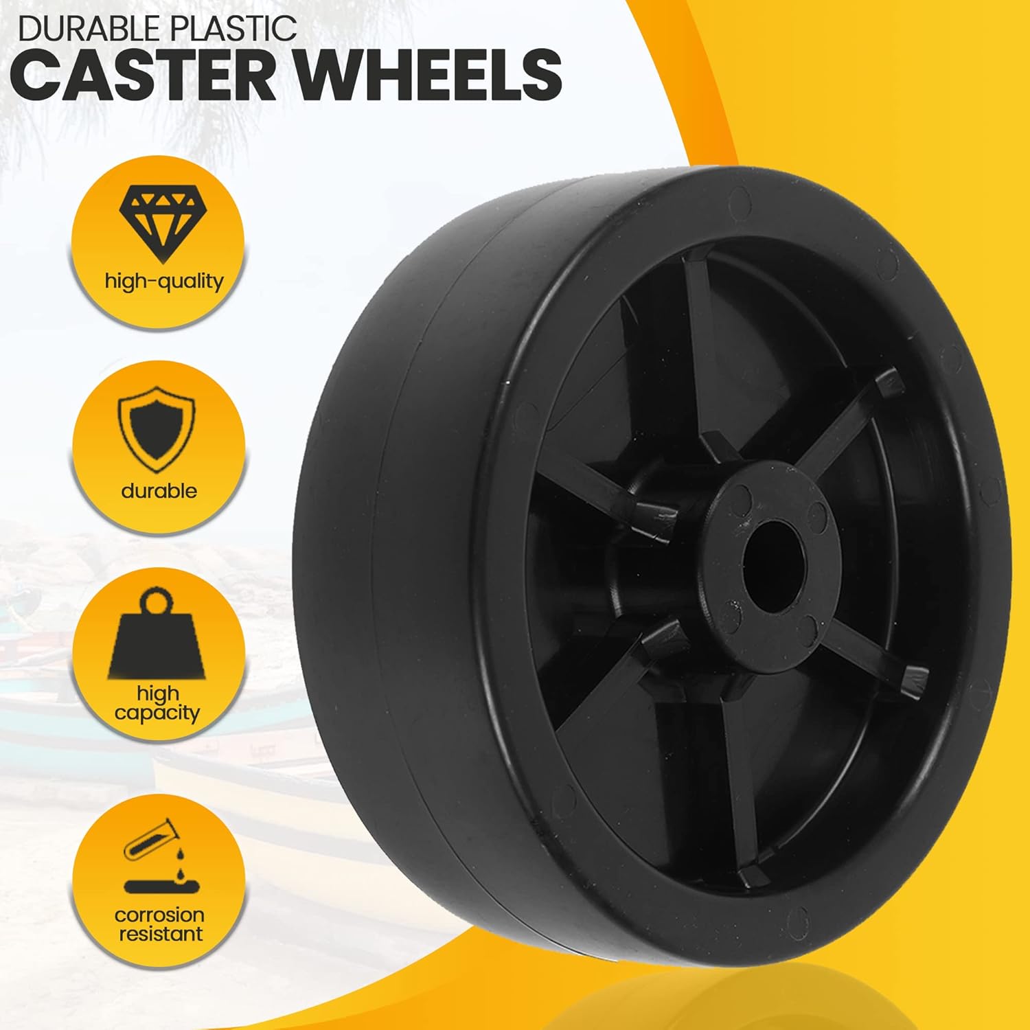 (2-Pack) 6-Inch Boat Trailer Jack Wheels - Universal Fit Black Plastic Caster Wheels - Includes All Mounting Hardware - Suitable for Boat Trailer Jacks with 1 — image 2