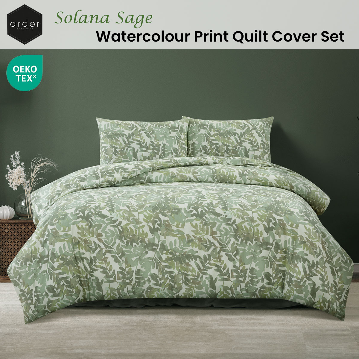 Ardor Solana Sage Watercolour Print Quilt Cover Set King — image 2