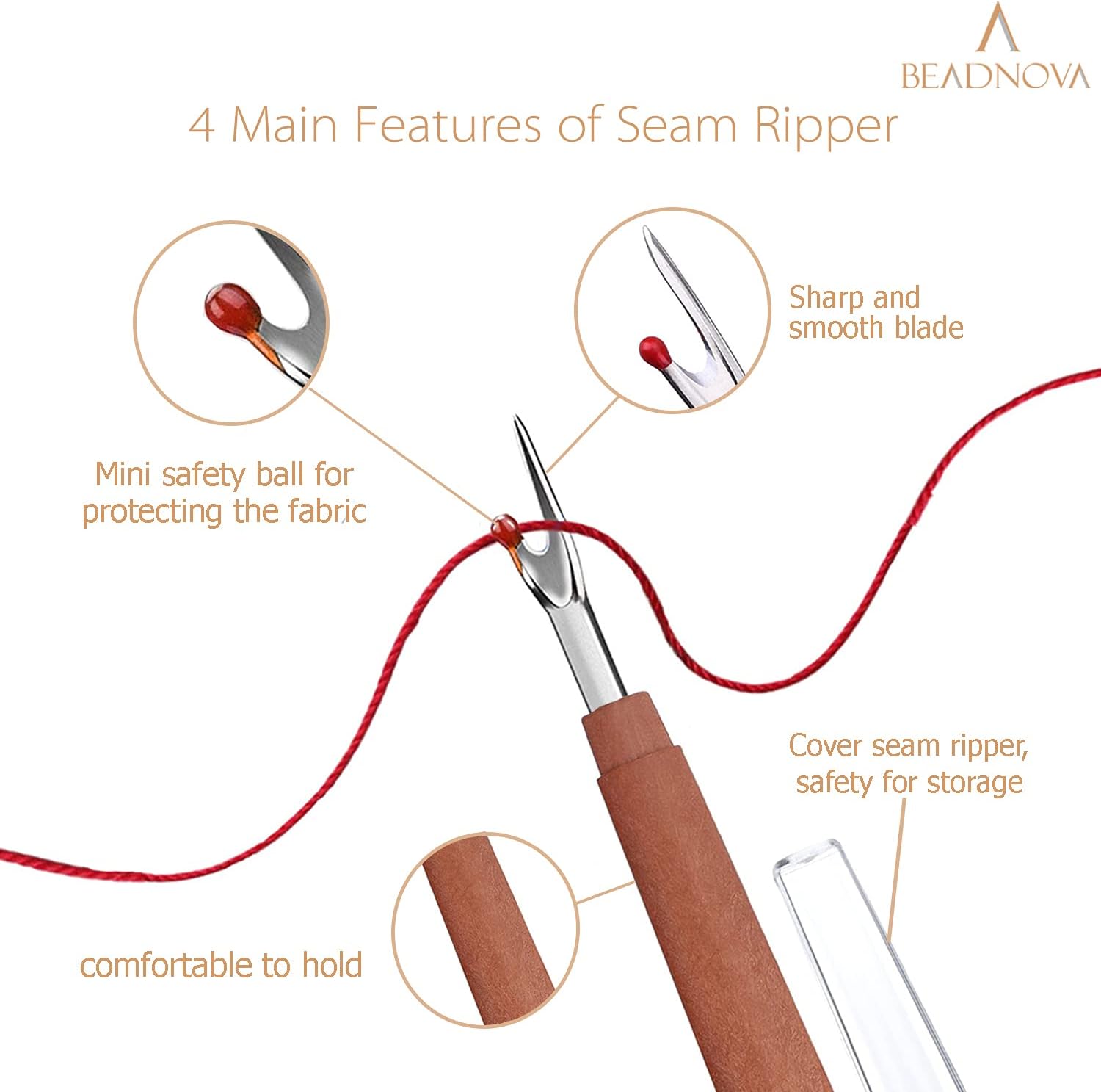 Seam Ripper 6pcs Wooden Style Plastic Thread Cutter Stitch Remover Large Thread Remover Stitch Eraser Tag Ripper for Clothes Crafting Embroidery โ image 4
