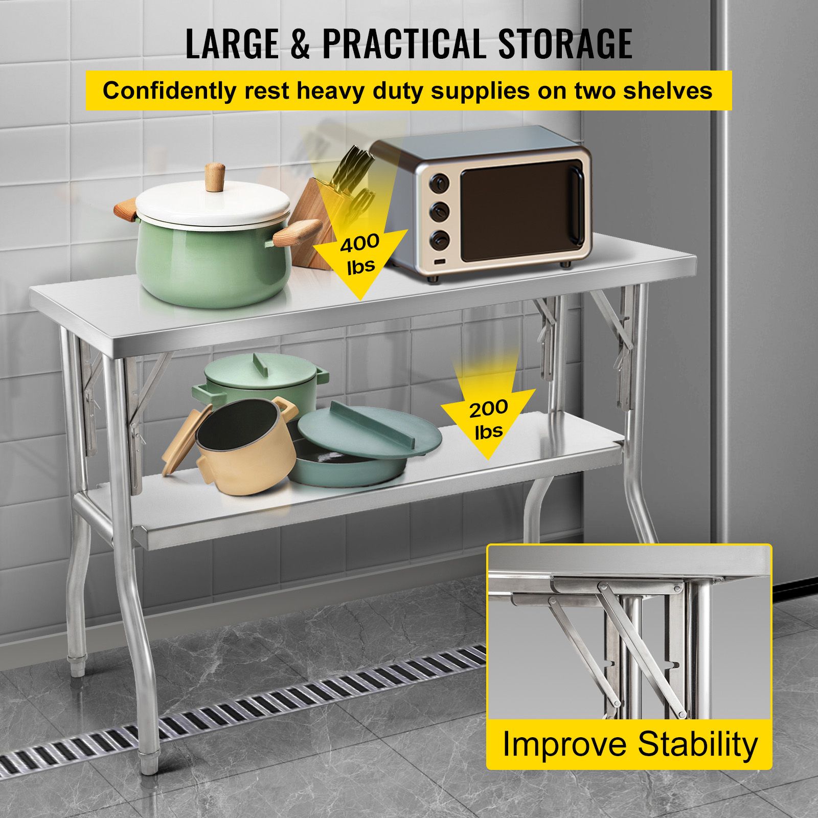 Commercial Worktable Workstation Folding Commercial Prep Table 1220 × 610 mm — image 4