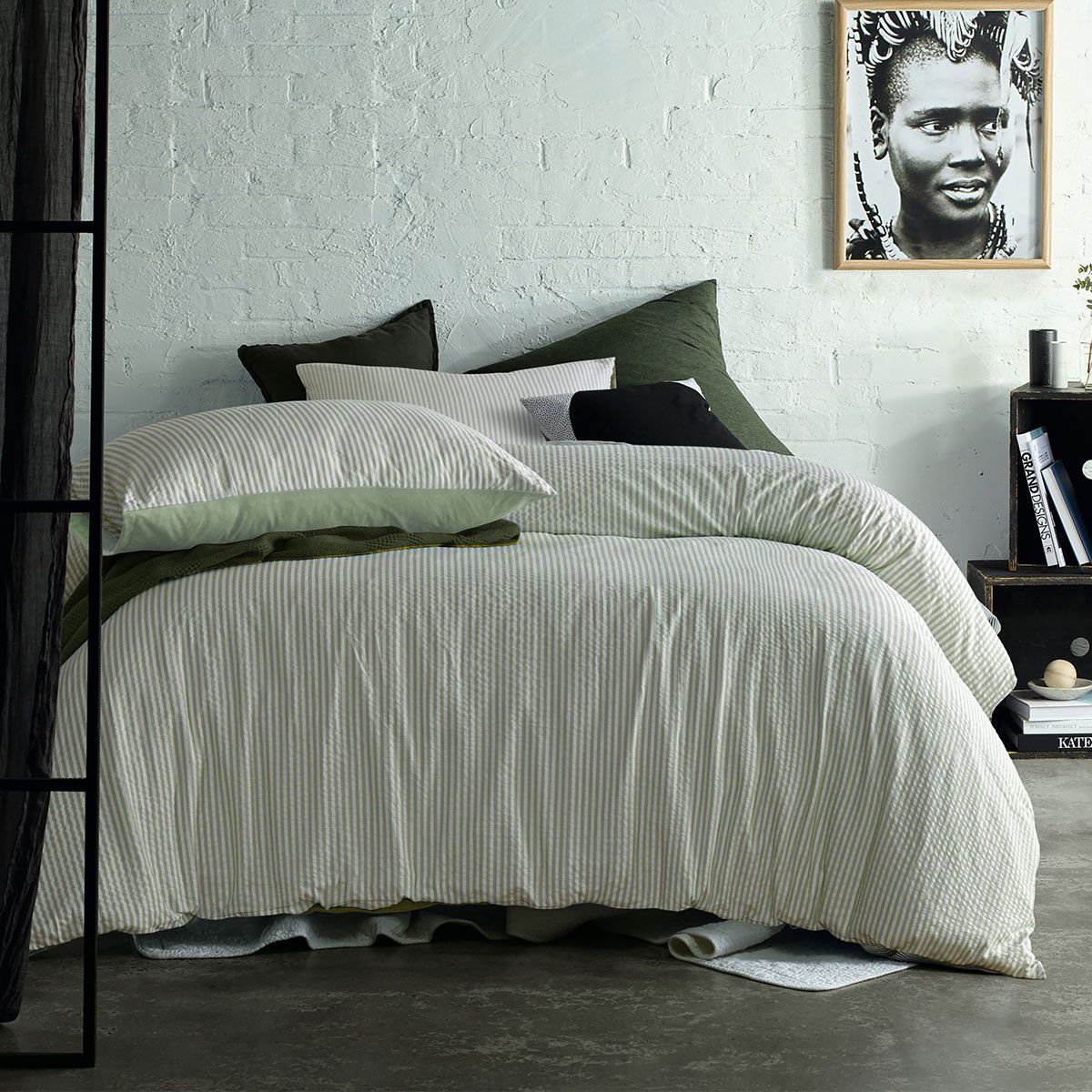 Accessorize Sanford Green Striped Pattern Quilt Cover Set Double