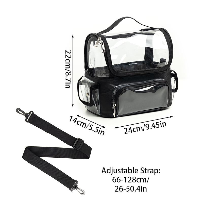 Black Professional Clear Makeup Case - Portable PVC Cosmetic Organizer with Adjustable Dividers & Shoulder Strap โ image 4