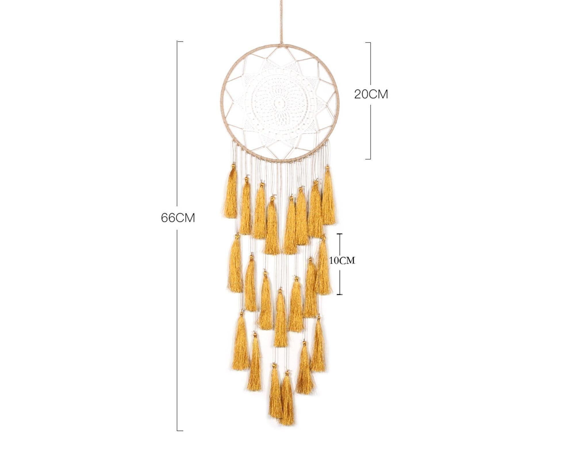 Round Handmade Wall Hanging Wind Chime Dream Catcher with Tassel Home Decor-White — image 5