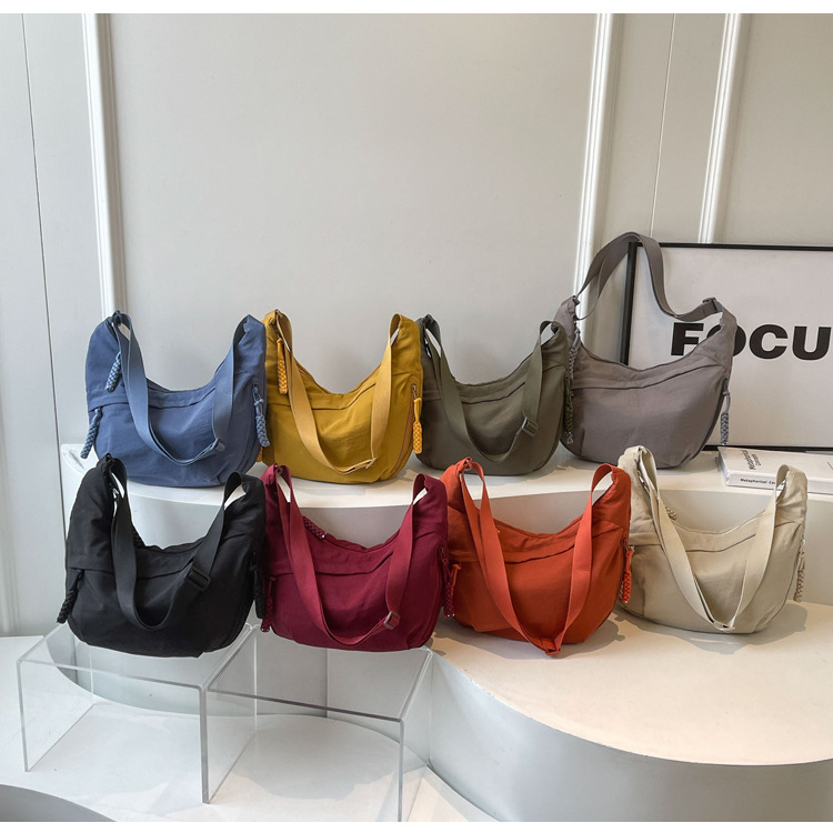 Black Large Nylon Crescent Crossbody Bag - Casual Slouchy Shoulder Purse โ image 3