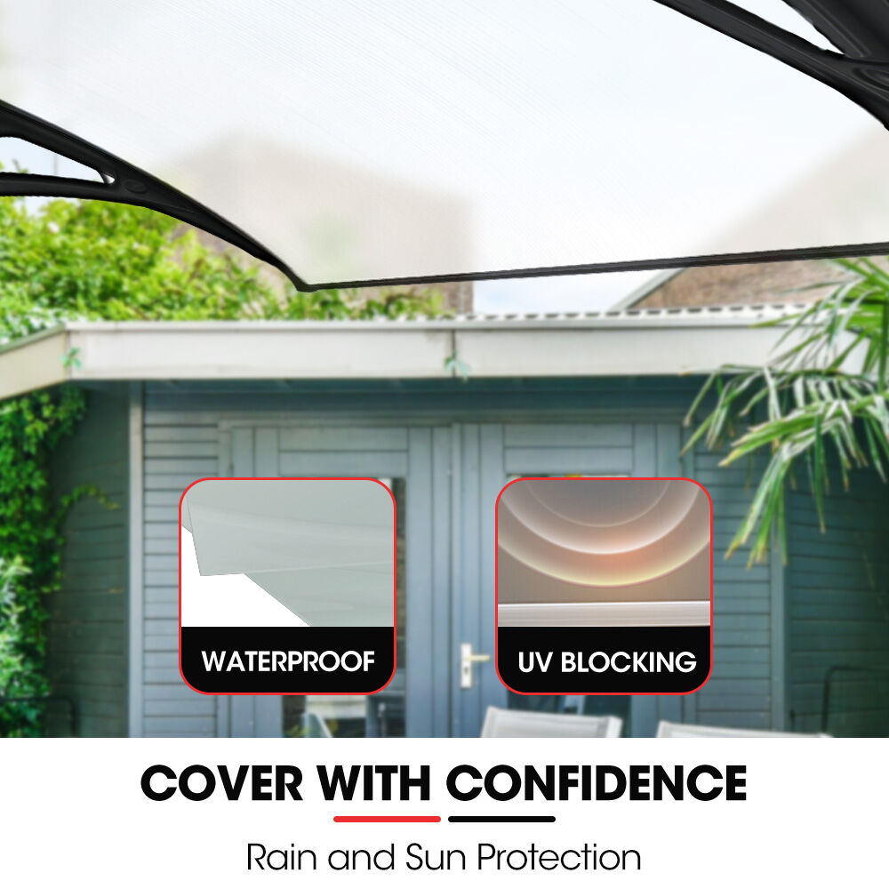 SHADE SHIELD 3 × 1m Aluminium Exterior Awning, Black DIY External UV Rain Protection Clear Polycarbonate Canopy Cover — image 5