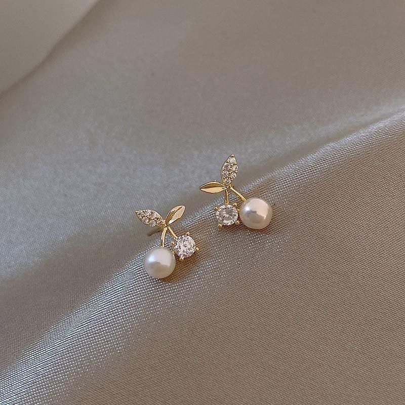 Fashion Pearl Wedding Earrings Zircon Cherry Stud Pearl Earrings for Women - Cherry — image 5