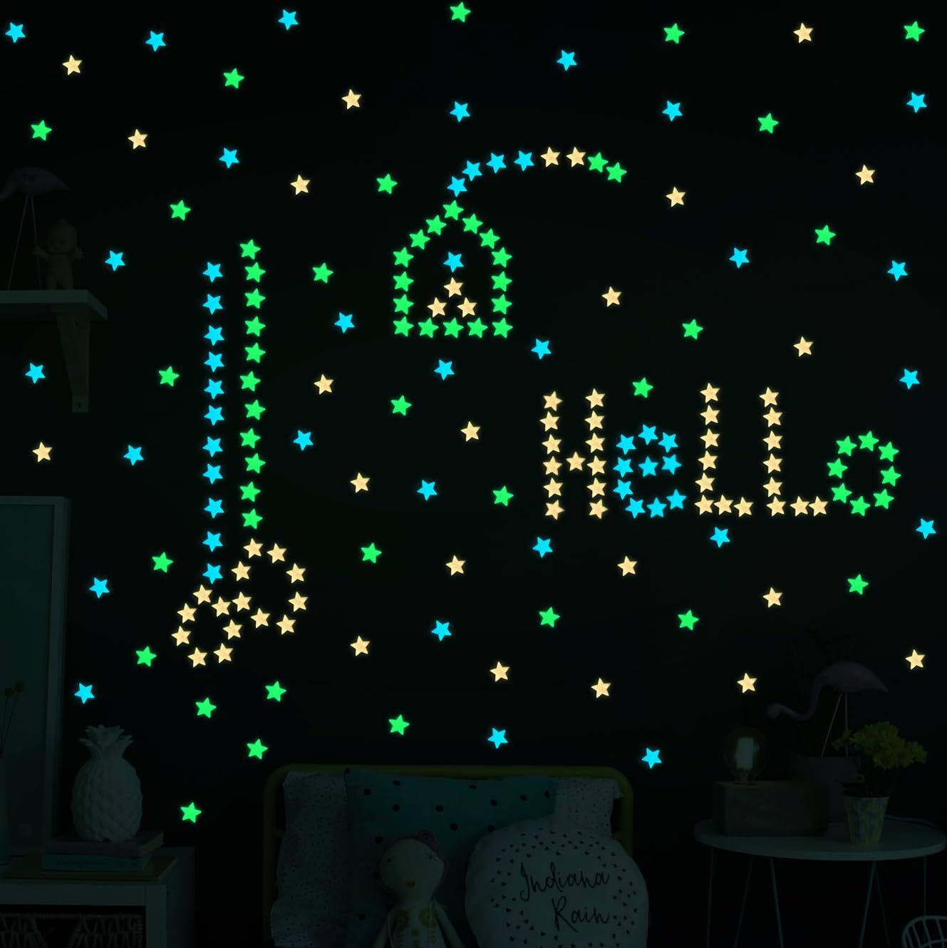 100 Pcs Colorful Glow in The Dark Luminous Stars Fluorescent Noctilucent Plastic Wall Stickers Murals Decals for Home Art Decor — image 4