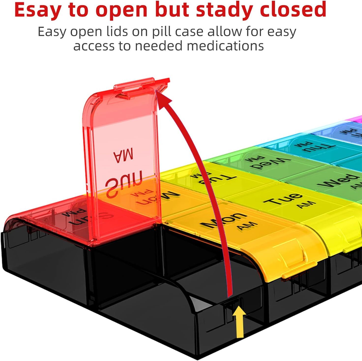 Extra Large 7-Day Pill Organizer 2 Times a Day, Weekly XL AM PM Pill Box with Large Compartments, Rainbow, 14 Compartments — image 3
