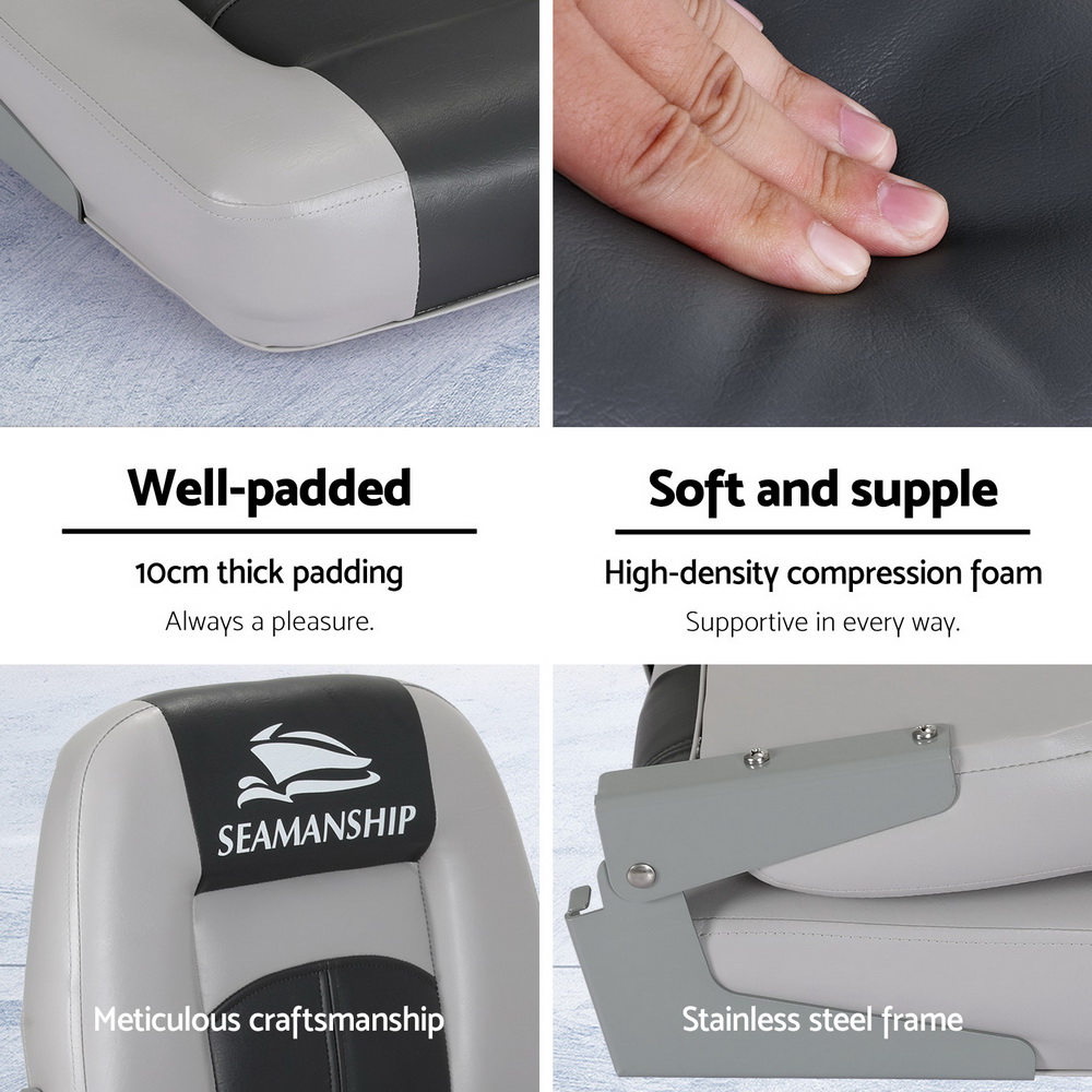 Seamanship 2X Folding Boat Seats Marine Swivel Low Back 10cm Padding Charcoal โ image 5
