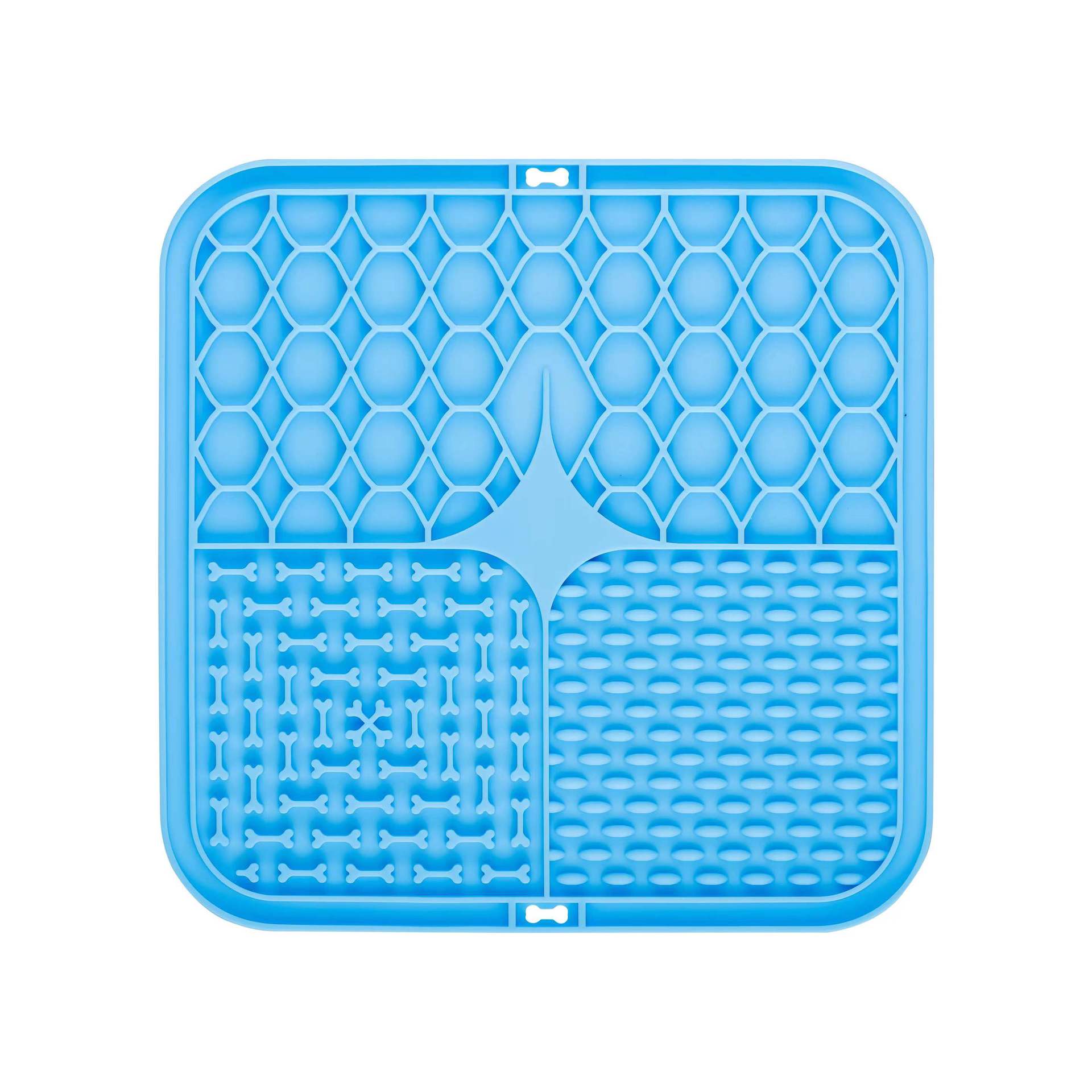 2PCS Blue 20 x 20 cm Silicone Pet Lick Mat | Multi-Zone Slow Feeder Pad with Suction Cups | Anxiety Relief Dog & Cat Bowl