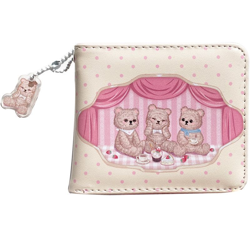 2pcs Original retro court style cute wallet short PU simple two fold wallet thin women's wallet trendy card bag