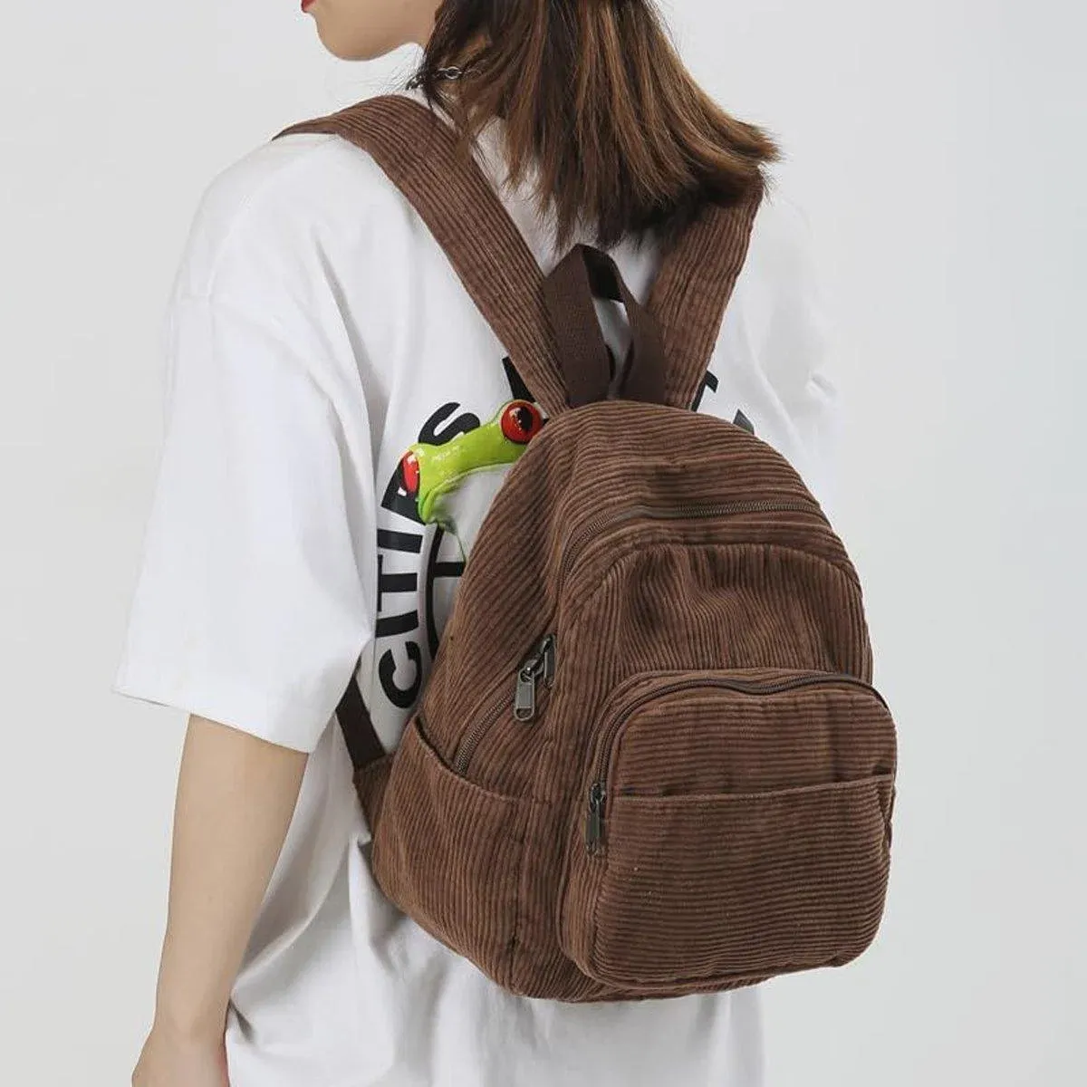 Schoolbag Corduroy Shoulder Bag Simple Mini Backpack for Daily Casual Use — image 6