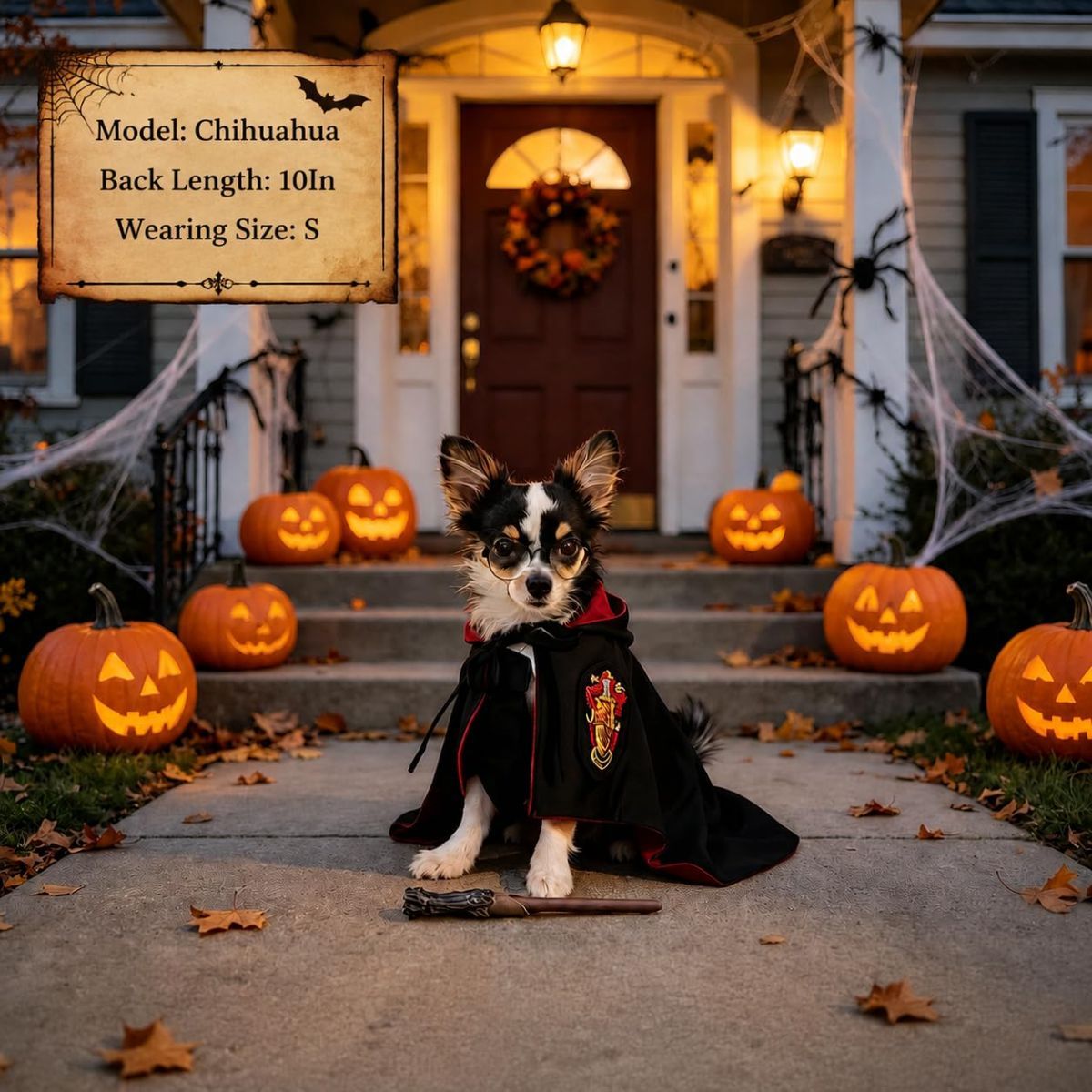 Halloween Pet Costume Dog Wizard Costume Cat Wizard Costume Pet Cosplay Pet - Black-Red - Size L — image 4