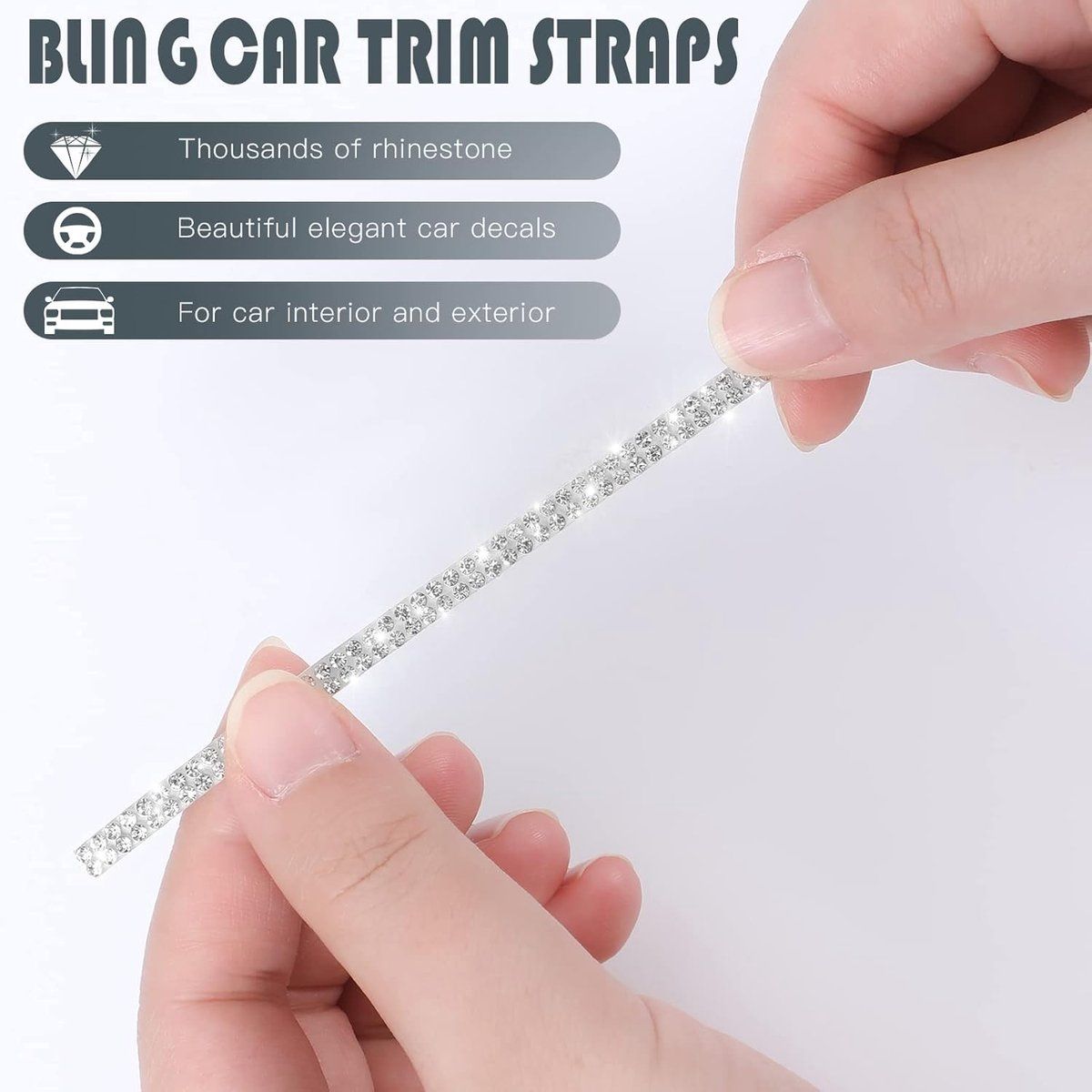 Car sticker - decorative stickers 5M for decoration glitter diamond interior exterior DIY linear self-adhesive for dashboard White_yu, Made of Chrome β image 5