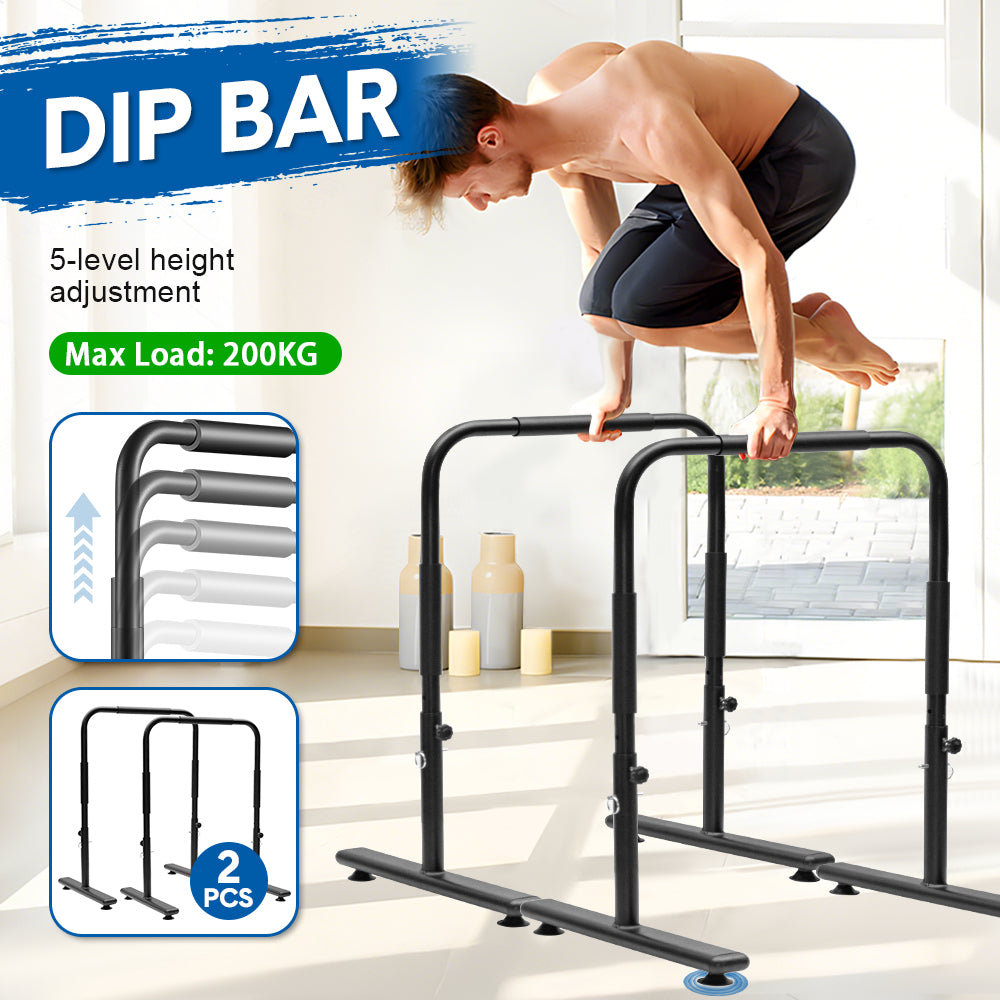 Set of 2 Functional Fitness Dip Stands Station Height Adjustable Dip Bars Portable Parallettes Calisthenics Equipment Safety for Home Gym Strength — image 3