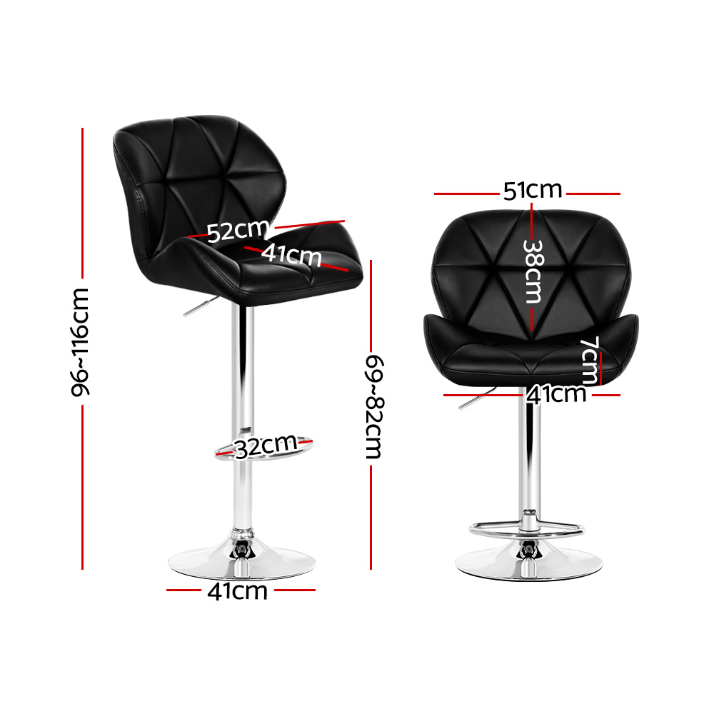 Artiss 2x Bar Stools Gas Lift Padded Leather Black — image 2