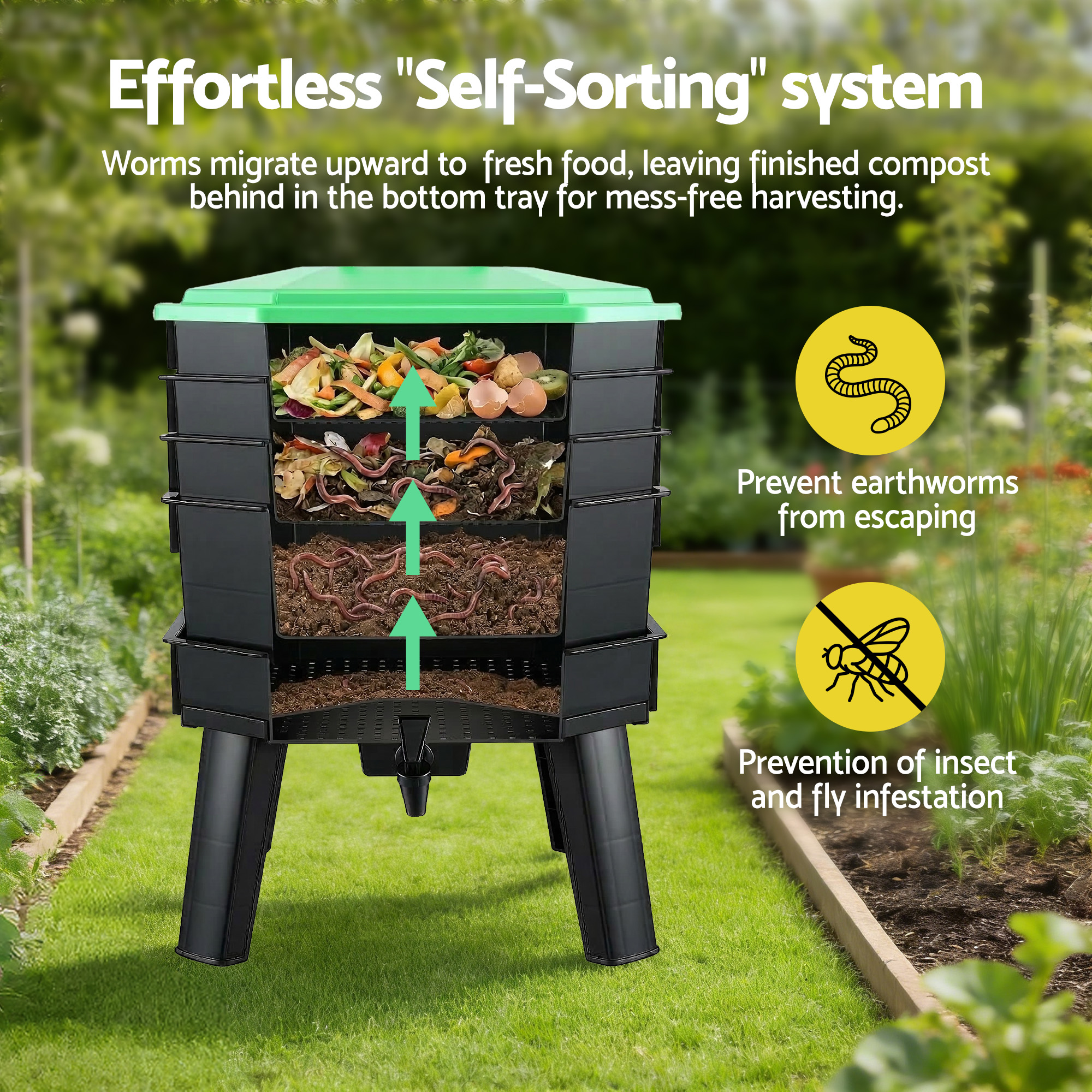 Gardeon Compost Bin 4-Tray Stackable Worm Farm Composter with Liquid Fertiliser Tap โ image 5