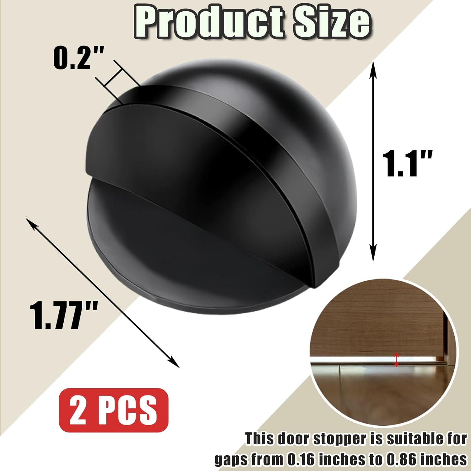 Drill-Free Floor Mounted Door Stoppers 3M Adhesive Self Adhesive Door Stoppers with Black Rubber Bumper Tips Floor Mount Half Dome Door Stopper for Office โ image 2
