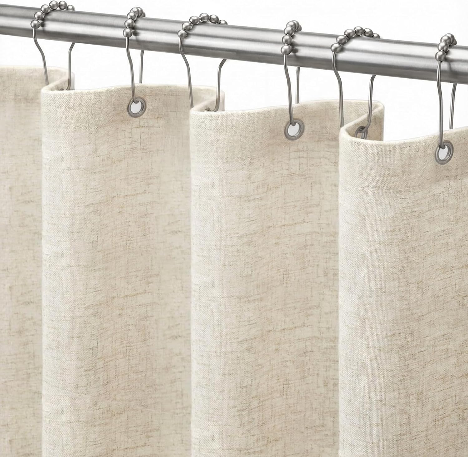 Linen Shower Curtain Fabric Boho Beige Shower Curtain Neutral Linen Shower Curtains for Bathroom Vintage Farmhouse Bathroom Decor (72x72 Inch)