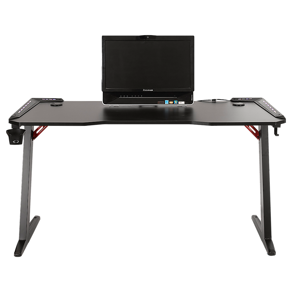 LED Gaming Desk Computer Table with Cup Holder Headphone Hook Cable Hole — image 6