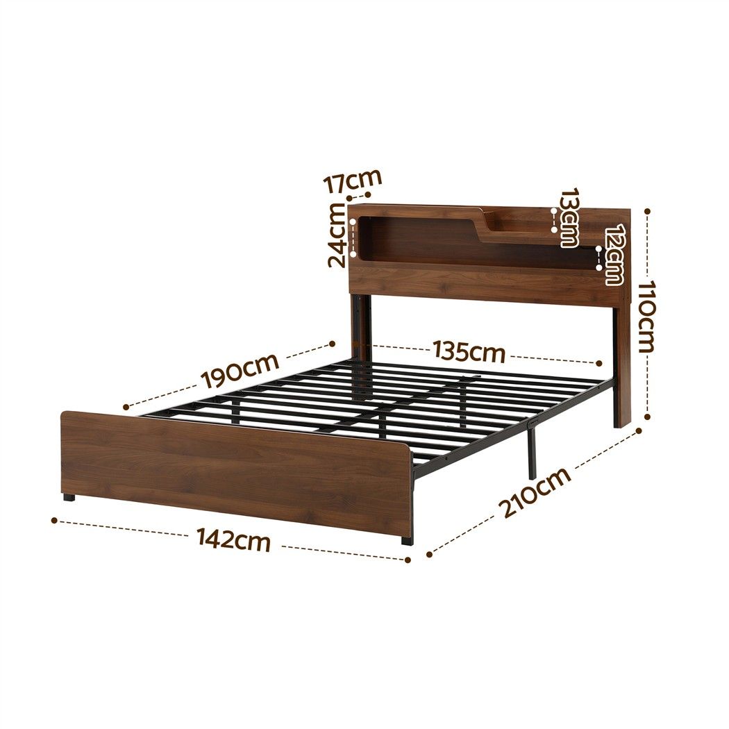 Artiss Double Bed Frame Metal with Charging Station LED Light Storage Shelf — image 3