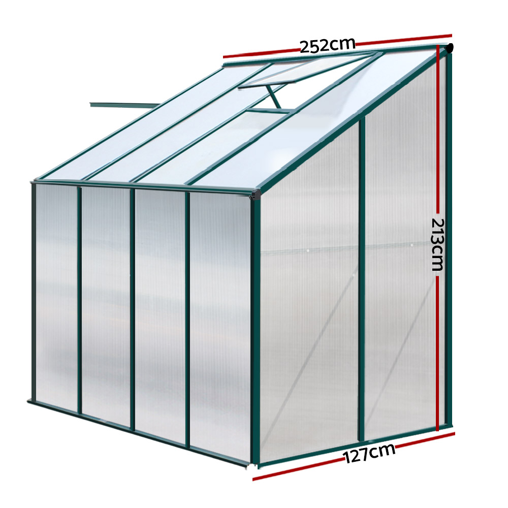 Green Fingers Greenhouse 2.52x1.27x2.13M Lean-to Aluminium Polycarbonate Green House Garden Shed โ image 2