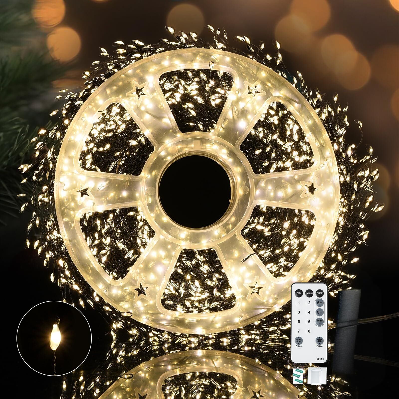 900 LED Warm White USB Fairy String Lights with Remote, 30m Black Wire, IP44 Waterproof 8-Mode Twinkle Lights with Timer for Christmas Bedroom Wreath