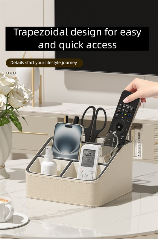 White and Black Stylish PU Leather Desktop Organizer Caddy - Multi-Compartment Holder for Remotes, Office Supplies, Makeup โ image 5