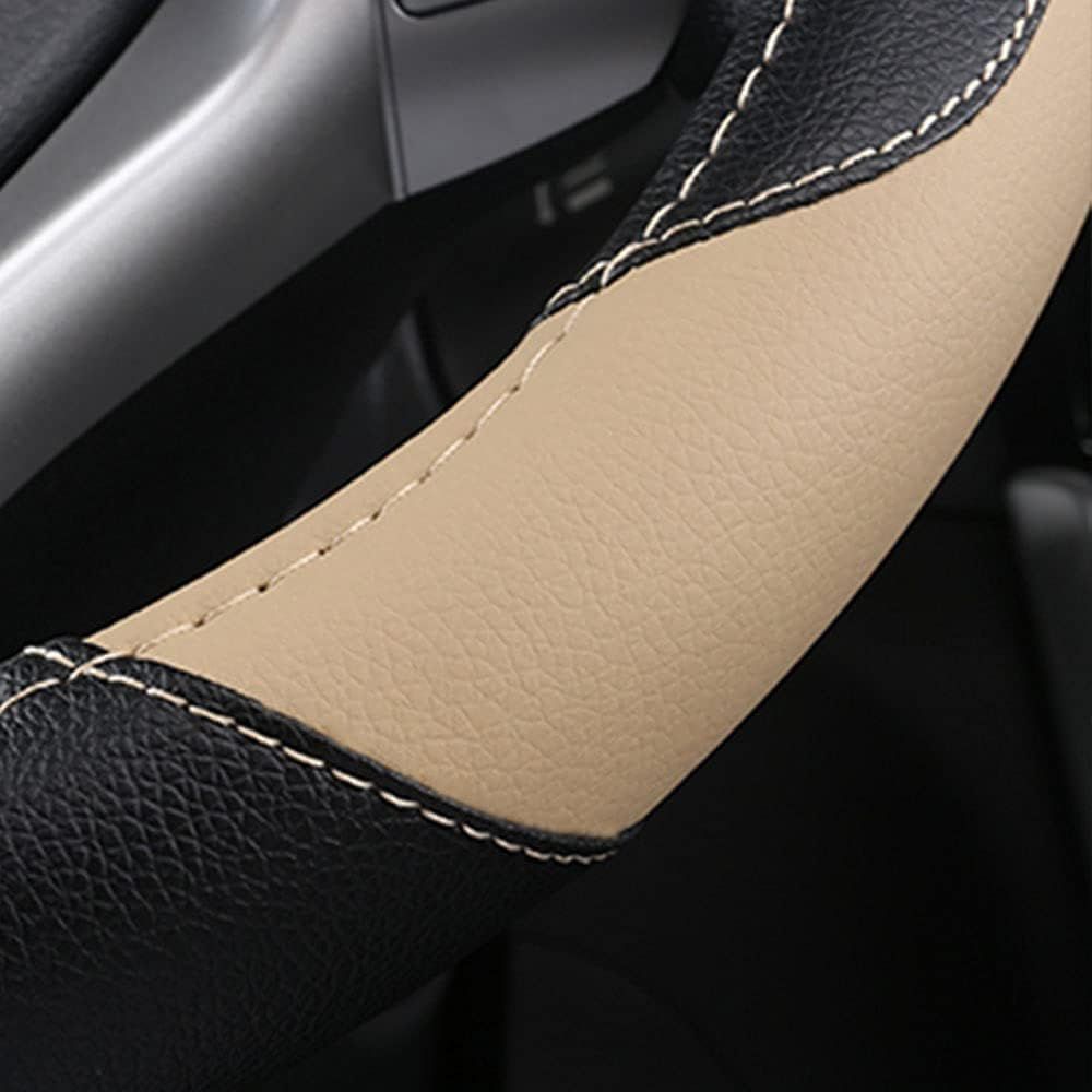 Leather Car Steering Wheel Cover, Non-Slip Car Wheel Cover Protector Breathable Microfiber Leather Universal Fit for Most Cars(Beige) — image 5